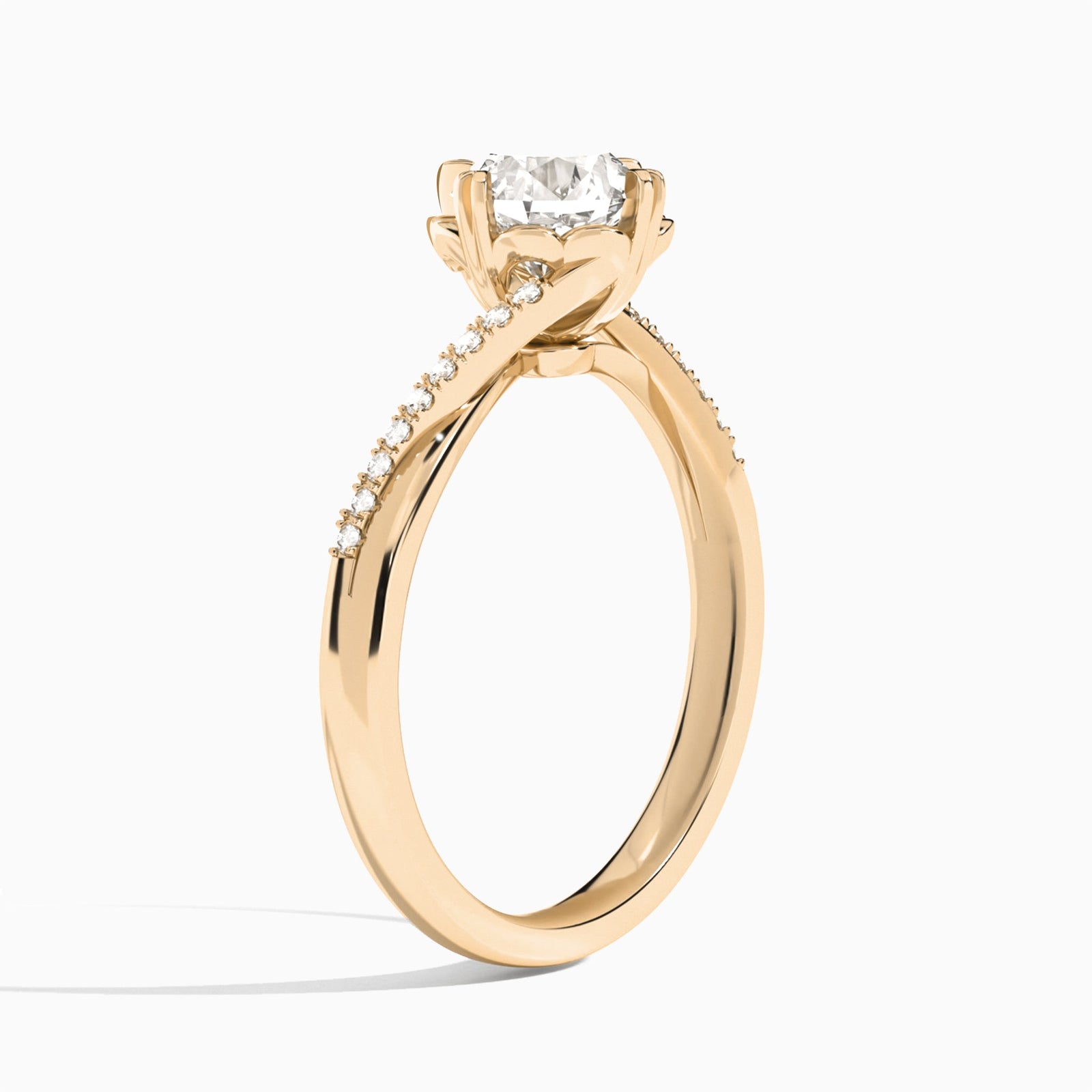 Round Norah Lab Grown Diamond Engagement Ring In 14K Rose Gold, Angle View