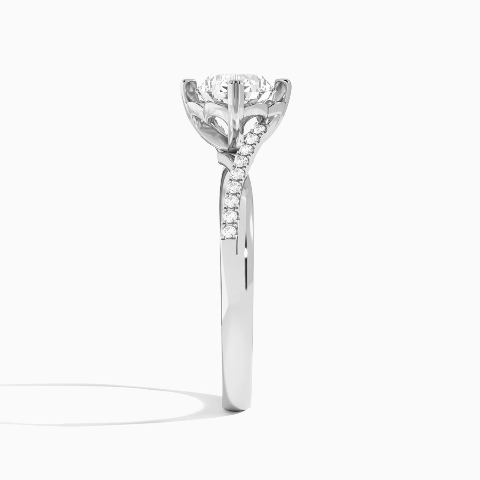 Round Norah Lab Grown Diamond Engagement Ring In 18K White Gold, Side View