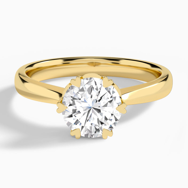 Round Six-Prong Lab Diamond Engagement Ring In 14K Yellow Gold - Lucenjuri