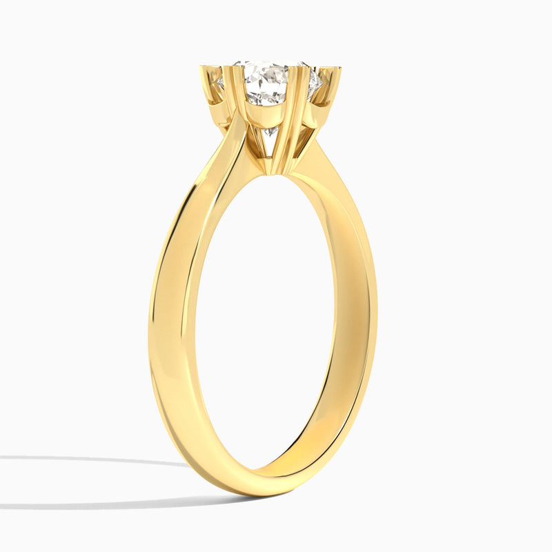 Round Six-Prong Lab Diamond Engagement Ring In 14K Yellow Gold, Angle View
