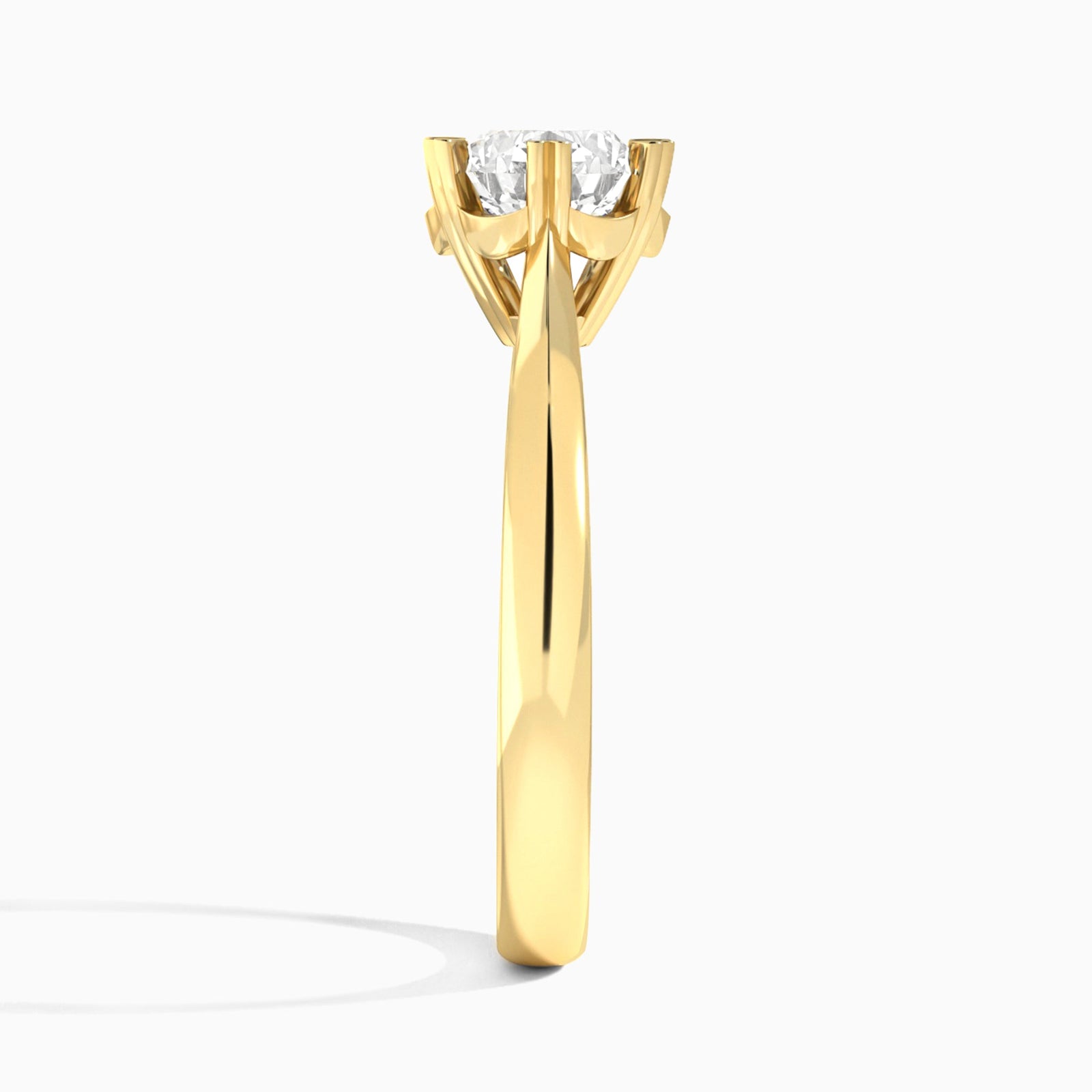 Round Six-Prong Lab Diamond Engagement Ring In 18K Yellow Gold, Side View