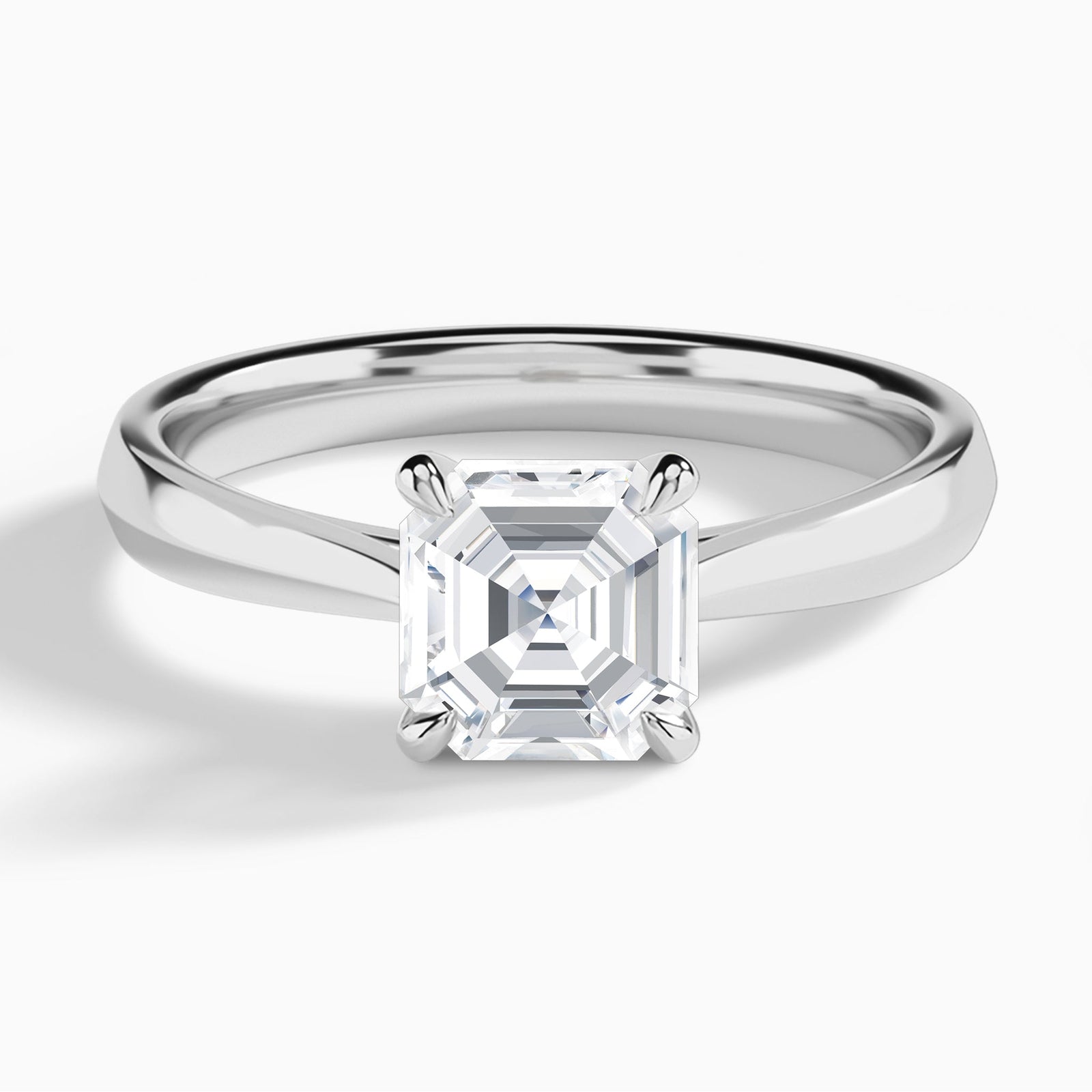 Asscher Knife Edge Lab Diamond Engagement Ring In 18K White Gold - Lucenjuri
