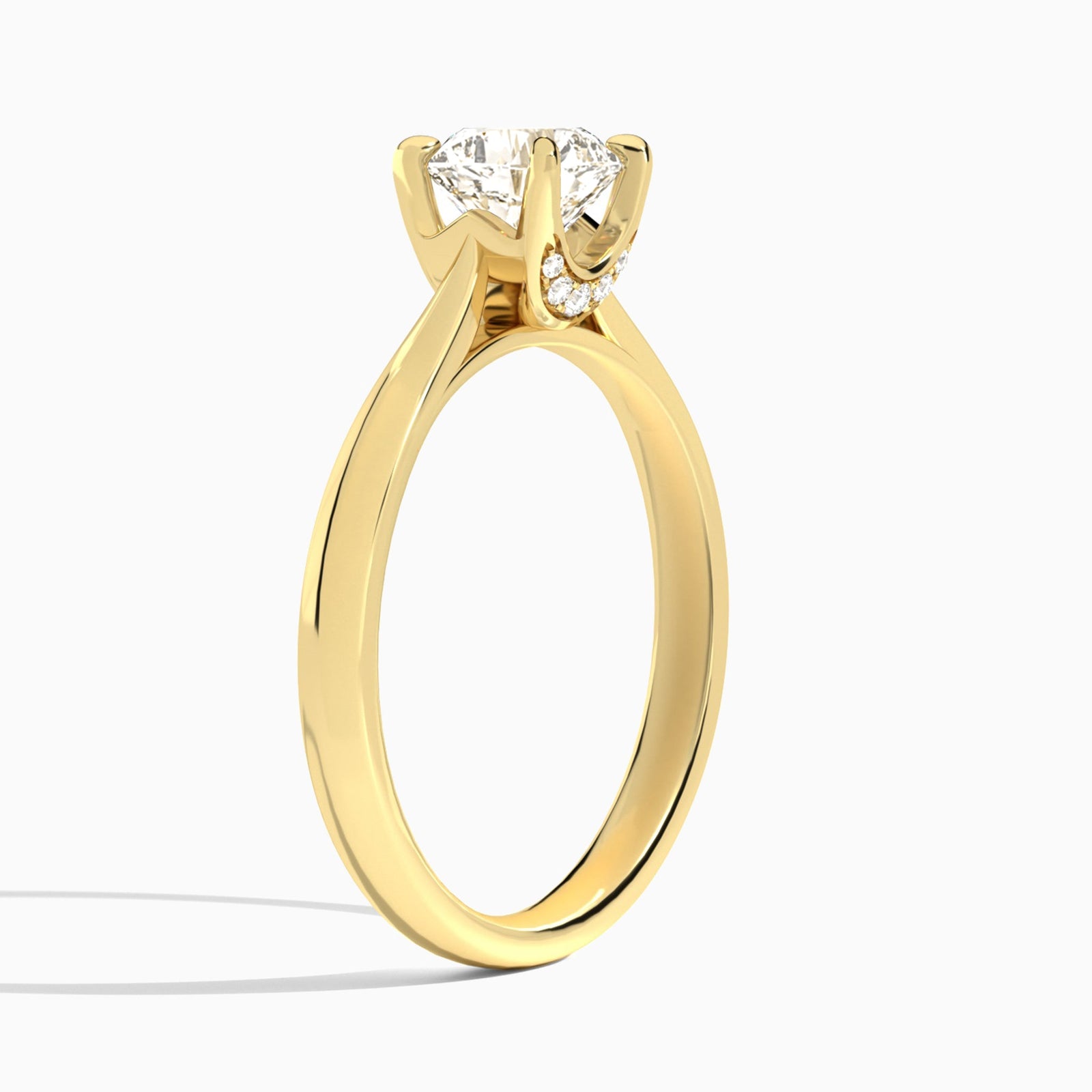 Cushion Knife Edge Lab Diamond Engagement Ring In 14K Yellow Gold, Angle View