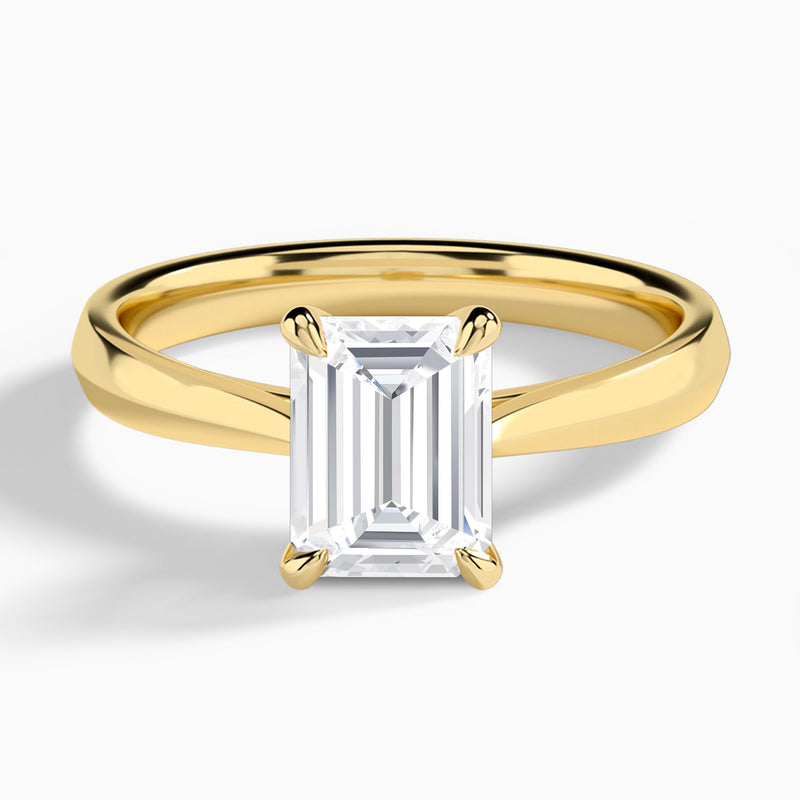 Emerald Knife Edge Lab Diamond Engagement Ring In 14K Yellow Gold - Lucenjuri