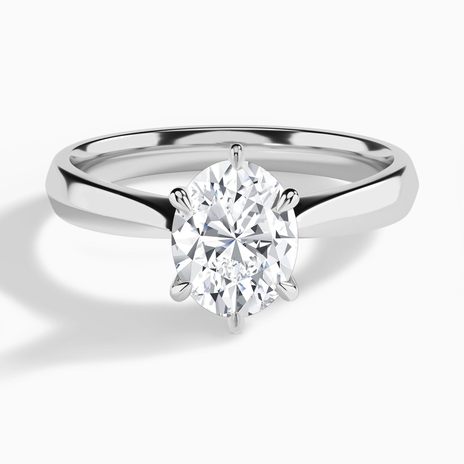 Oval Knife Edge Six-Prong Lab Diamond Engagement Ring In 18K White Gold - Lucenjuri
