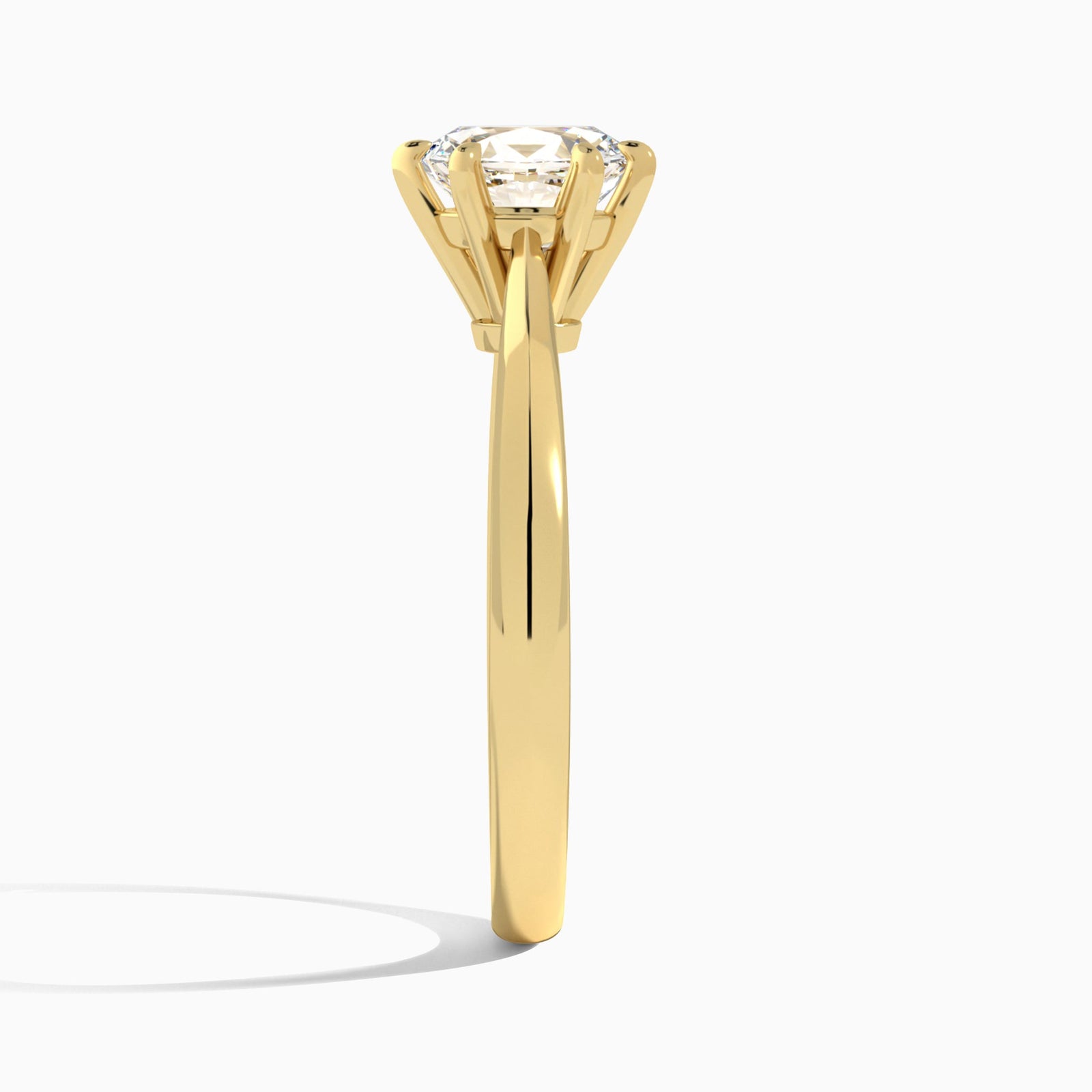 Oval Knife Edge Six-Prong Lab Diamond Engagement Ring In 14K Yellow Gold, Side View