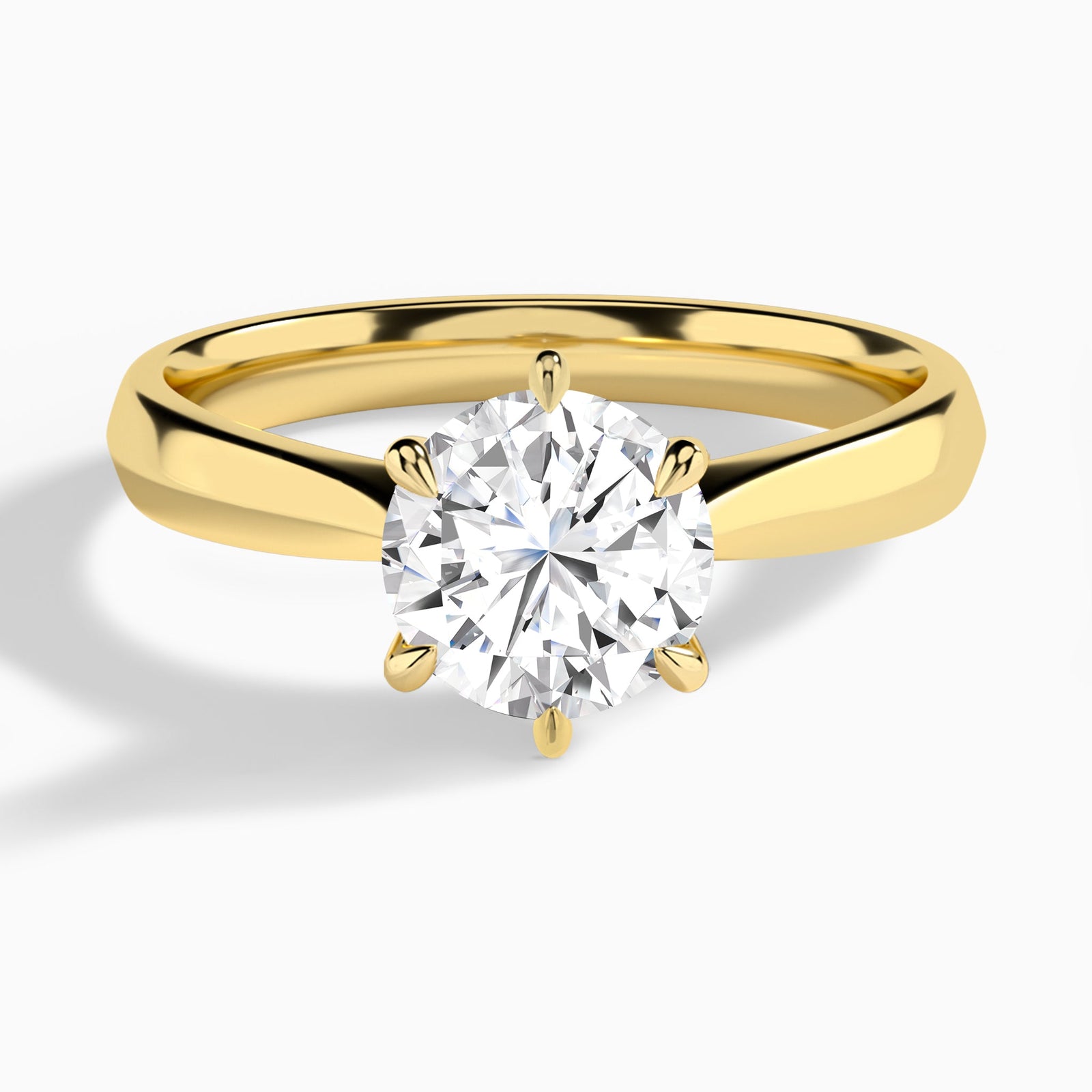 Round Knife Edge Six-Prong Lab Diamond Engagement Ring In 14K Yellow Gold - Lucenjuri