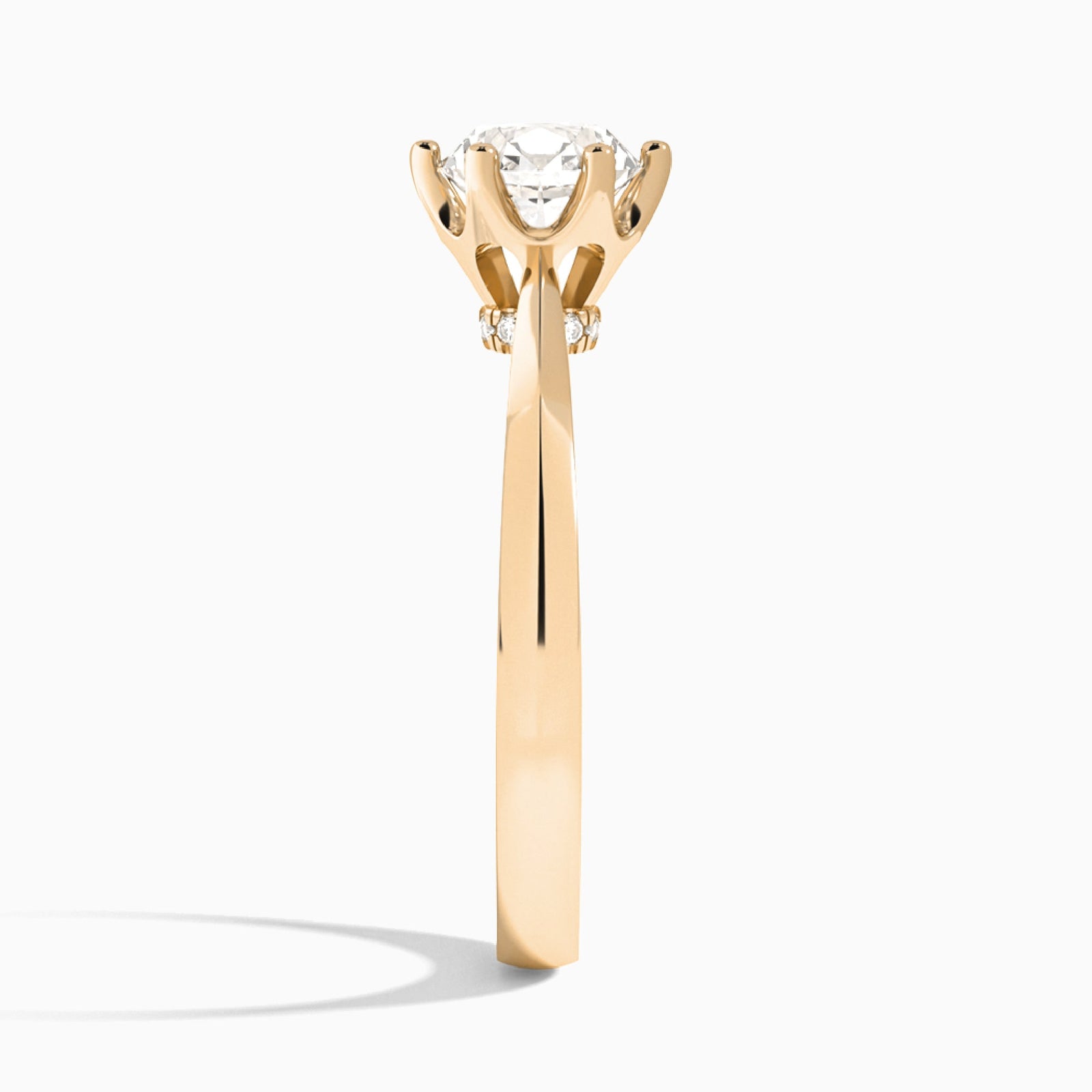 Round Mystique Halo Six-Prong Lab Diamond Engagement Ring In 14K Rose Gold, Side View
