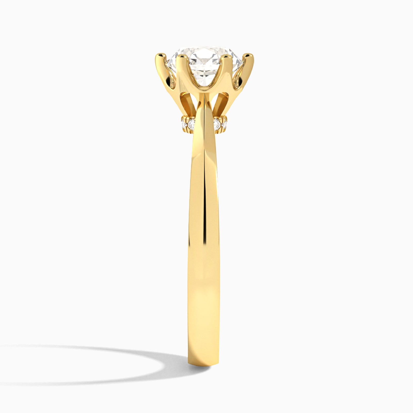 Round Mystique Halo Six-Prong Lab Diamond Engagement Ring In 14K Yellow Gold, Side View