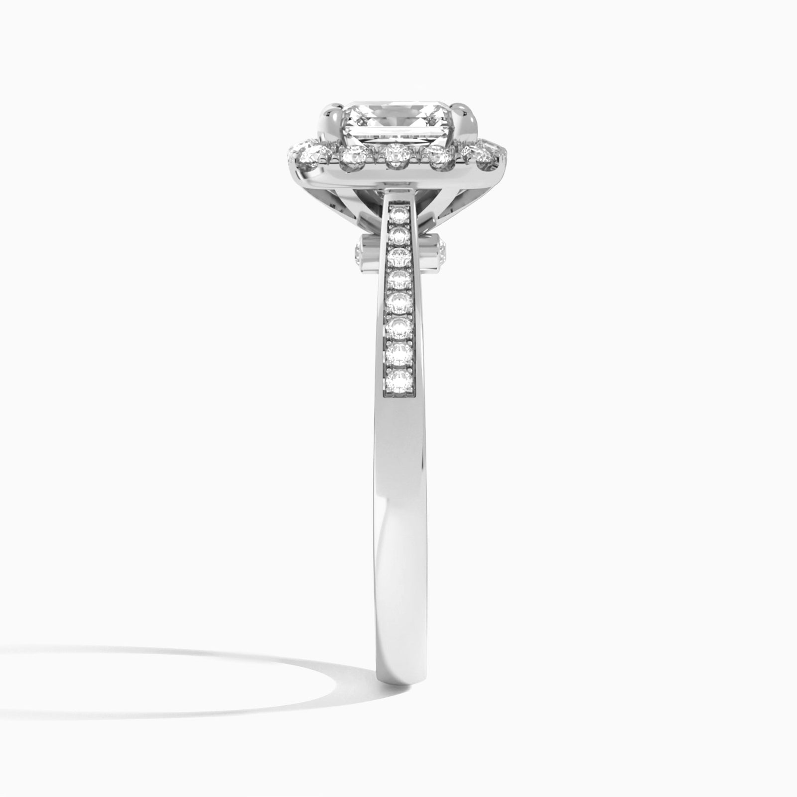 Asscher Luxe Halo Luna Lab Grown Diamond Engagement Ring In Platinum, Side View