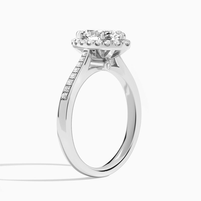 Marquise Luxe Halo Luna Lab Diamond Engagement Ring In 14K White Gold, Angle View