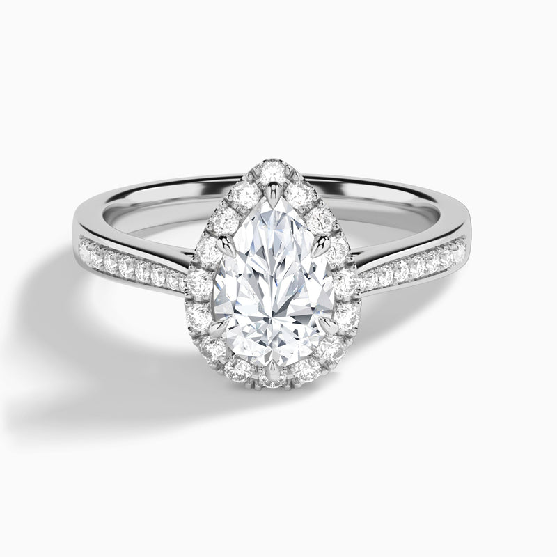 Pear Luxe Halo Luna Lab Diamond Engagement Ring In 14K White Gold - Lucenjuri