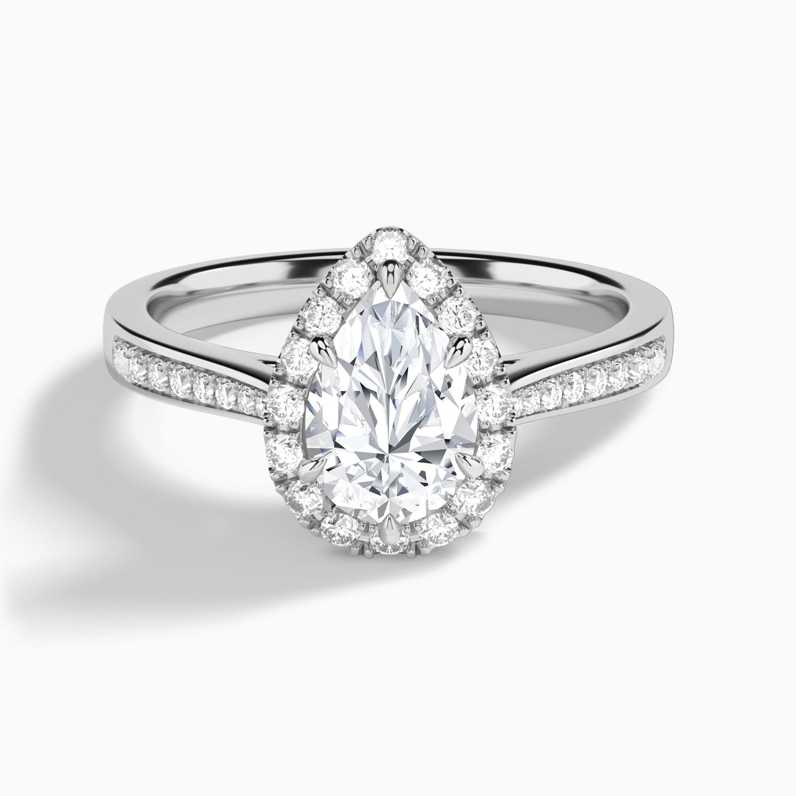 Pear Luxe Halo Luna Lab Diamond Engagement Ring In 14K White Gold - Lucenjuri