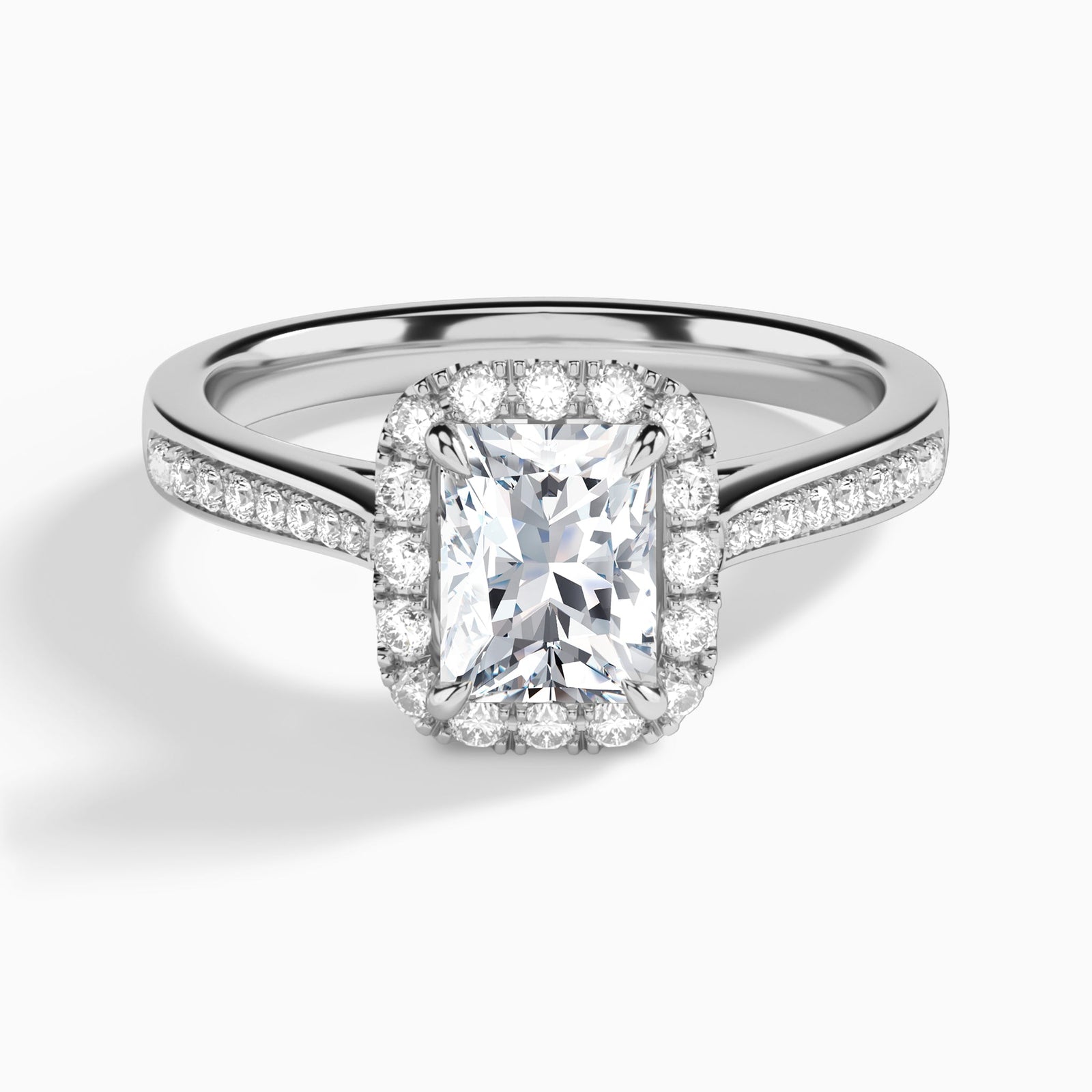 Radiant Luxe Halo Luna Lab Diamond Engagement Ring In 14K White Gold - Lucenjuri