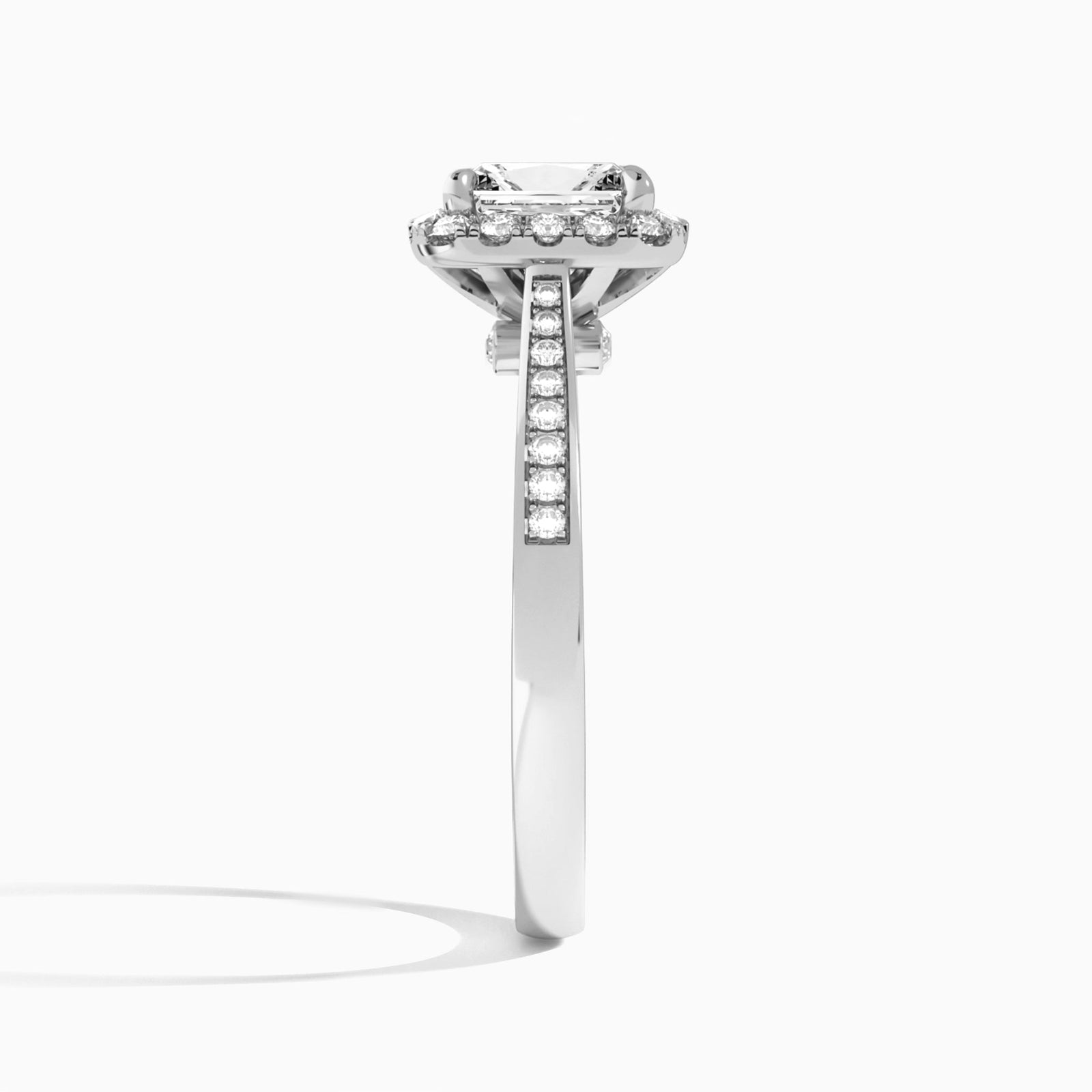 Radiant Luxe Halo Luna Lab Diamond Engagement Ring In 14K White Gold, Side View