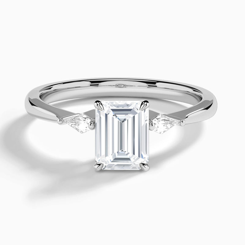 Emerald Three Stone Lab Diamond Engagement Ring In 14K White Gold - Lucenjuri