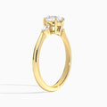 Round Three Stone Lab Diamond Engagement Ring In 14K Yellow Gold, Angle View