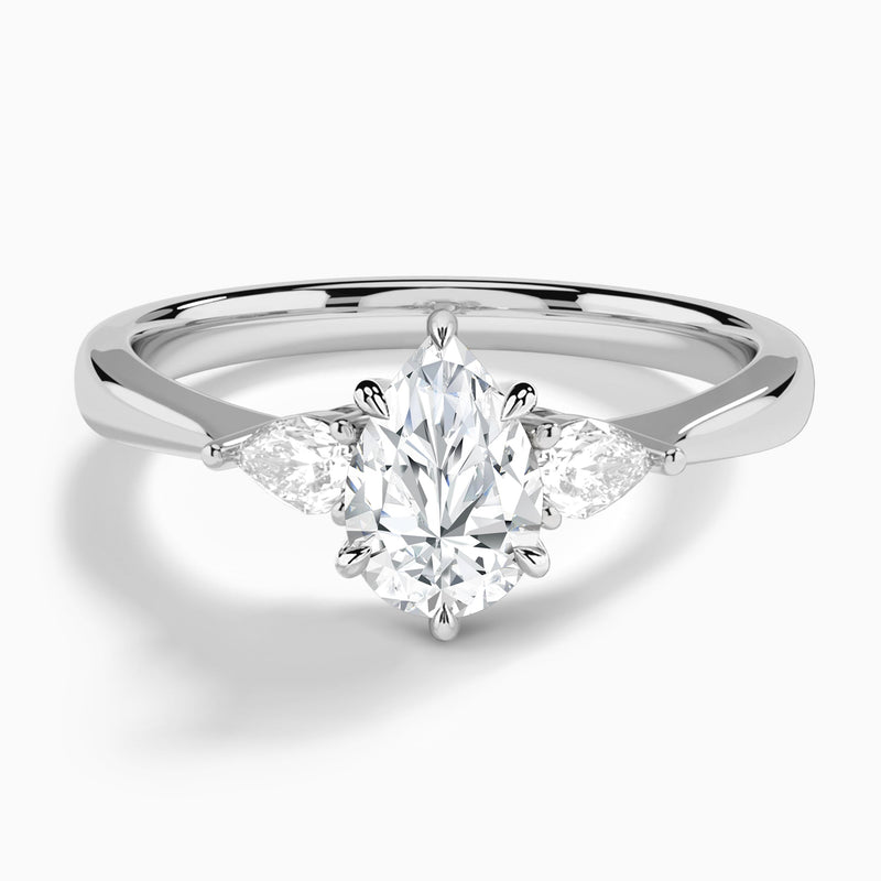 Pear Couture Three Stone Lab Diamond Engagement Ring In 14K White Gold - Lucenjuri
