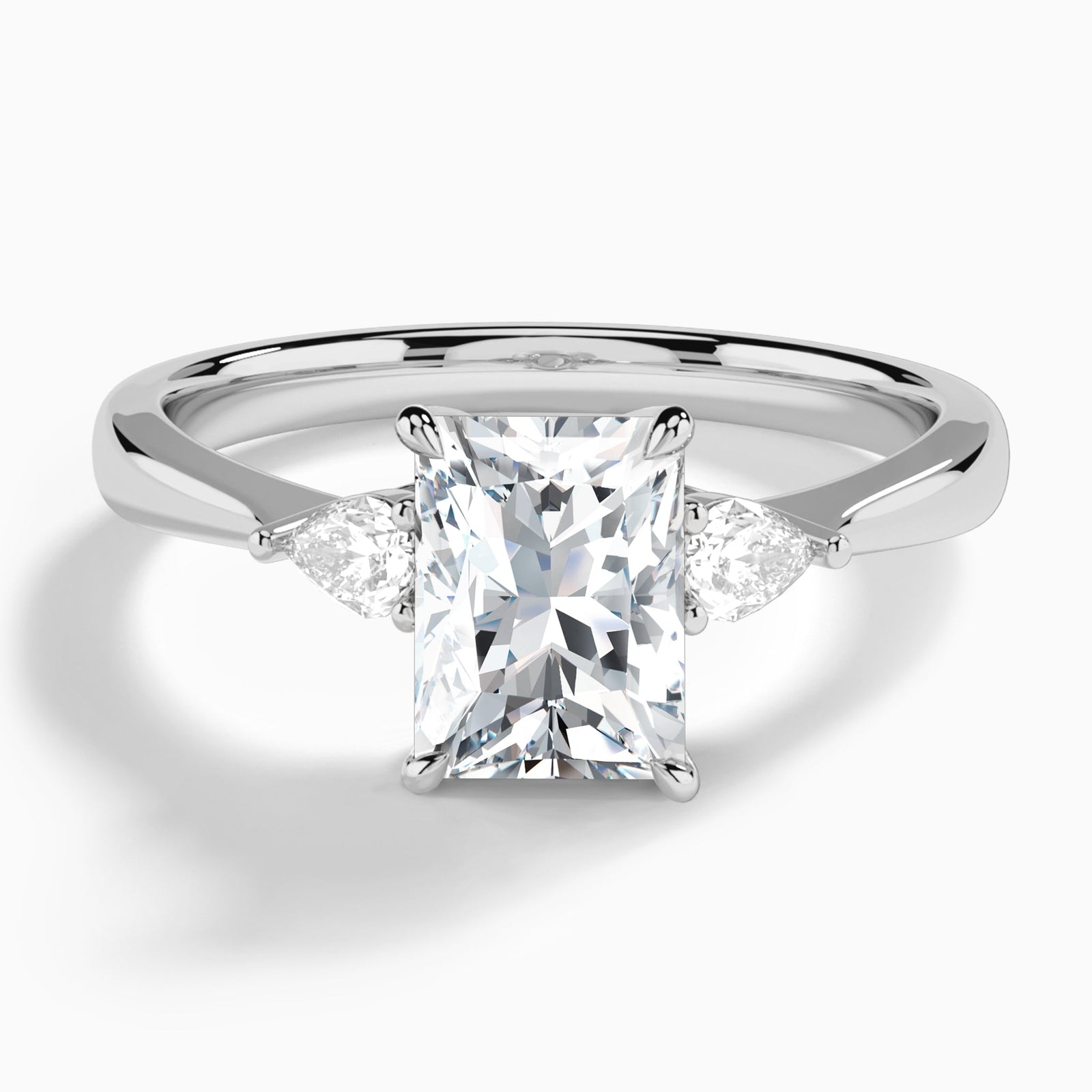 Radiant Couture Three Stone Lab Diamond Engagement Ring In 14K White Gold - Lucenjuri