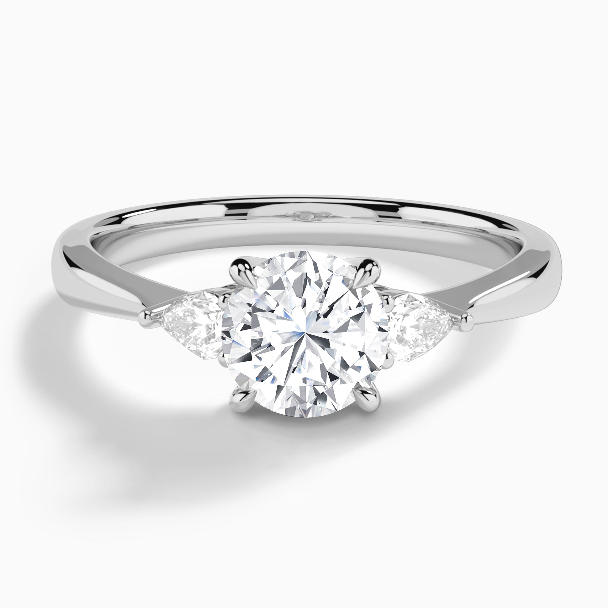 Round Couture Three Stone Lab Diamond Engagement Ring In 14K White Gold - Lucenjuri