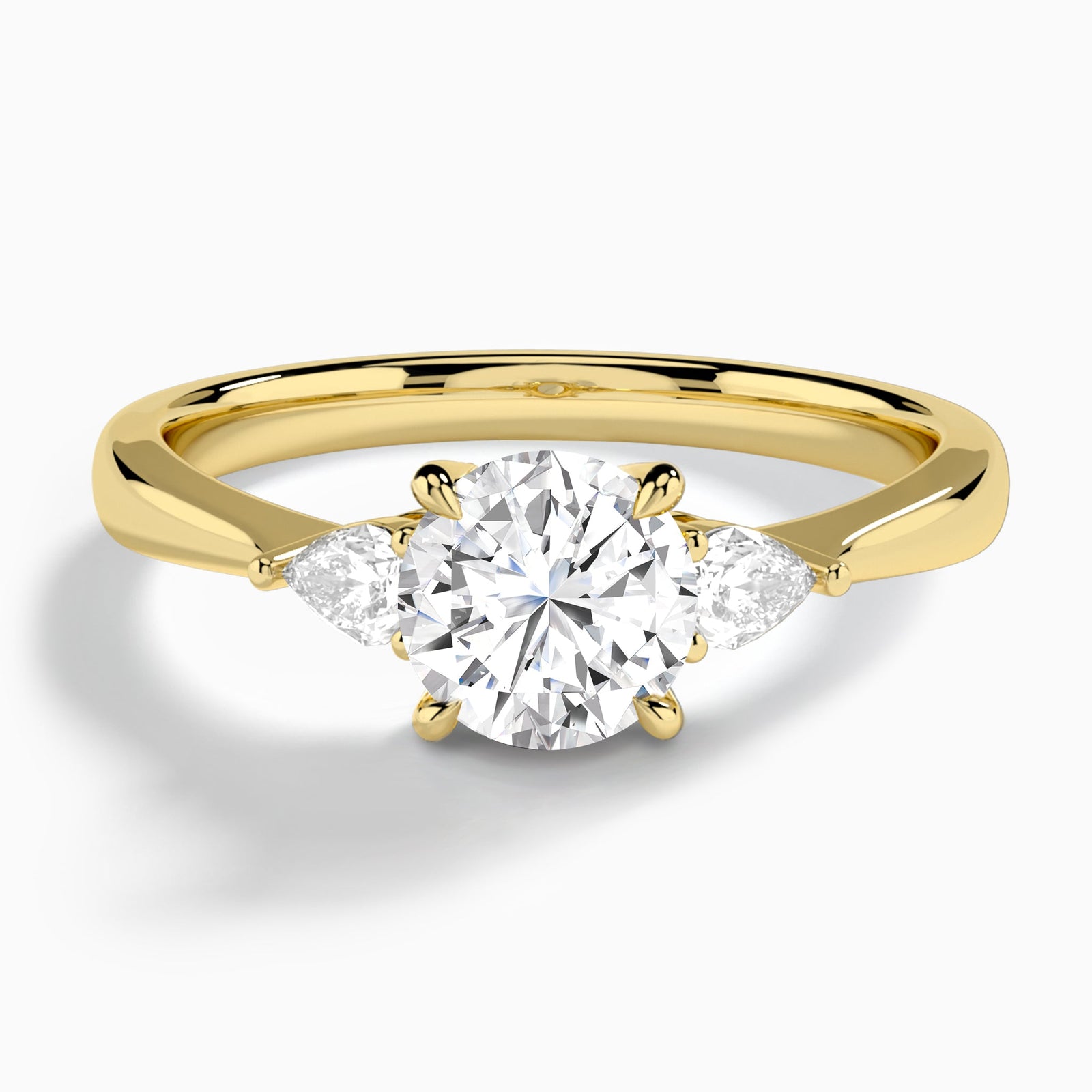 Round Couture Three Stone Lab Diamond Engagement Ring In 14K Yellow Gold - Lucenjuri