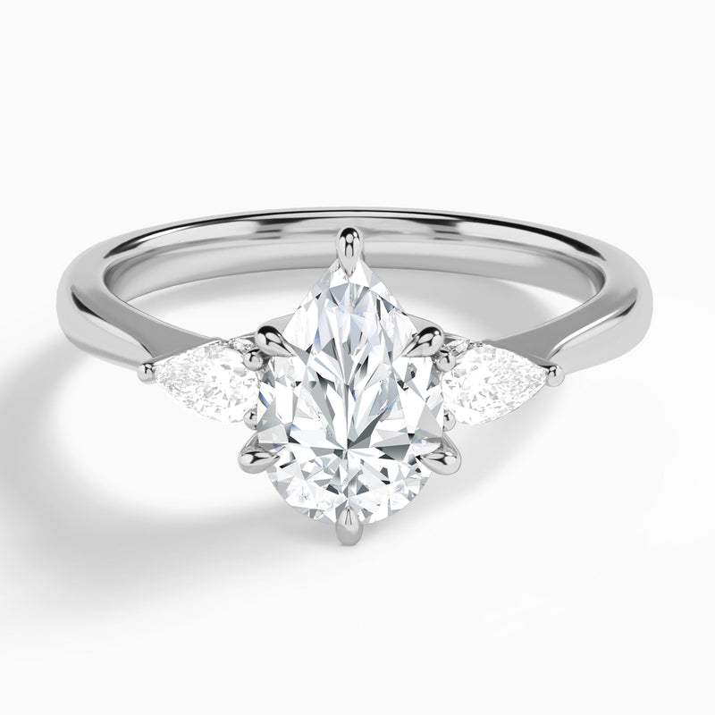 Pear Adorned Couture Three Stone Lab Diamond Engagement Ring In 14K White Gold - Lucenjuri