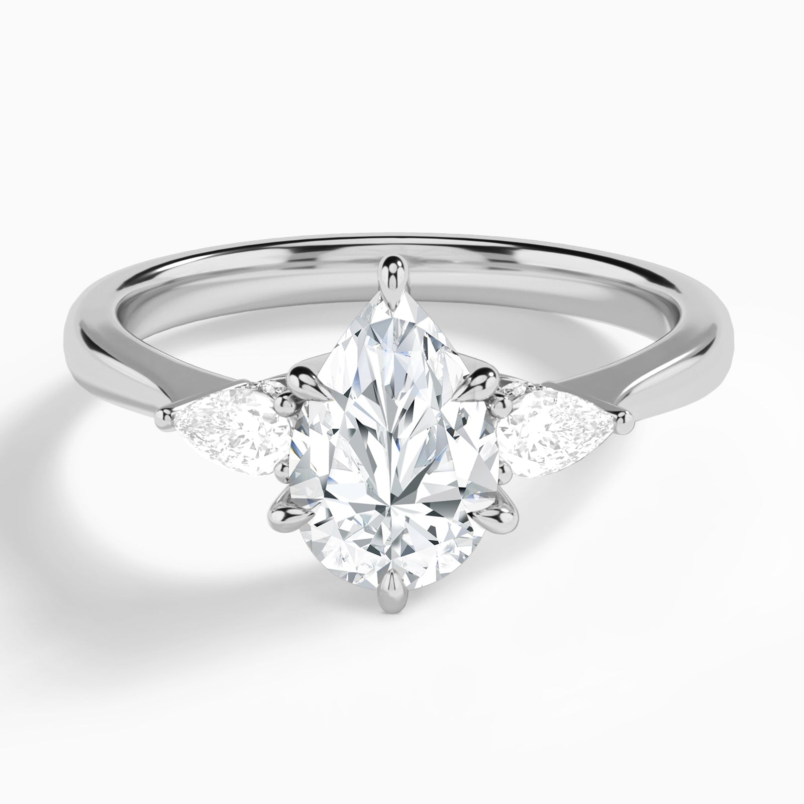 Pear Adorned Couture Three Stone Lab Diamond Engagement Ring In 14K White Gold - Lucenjuri