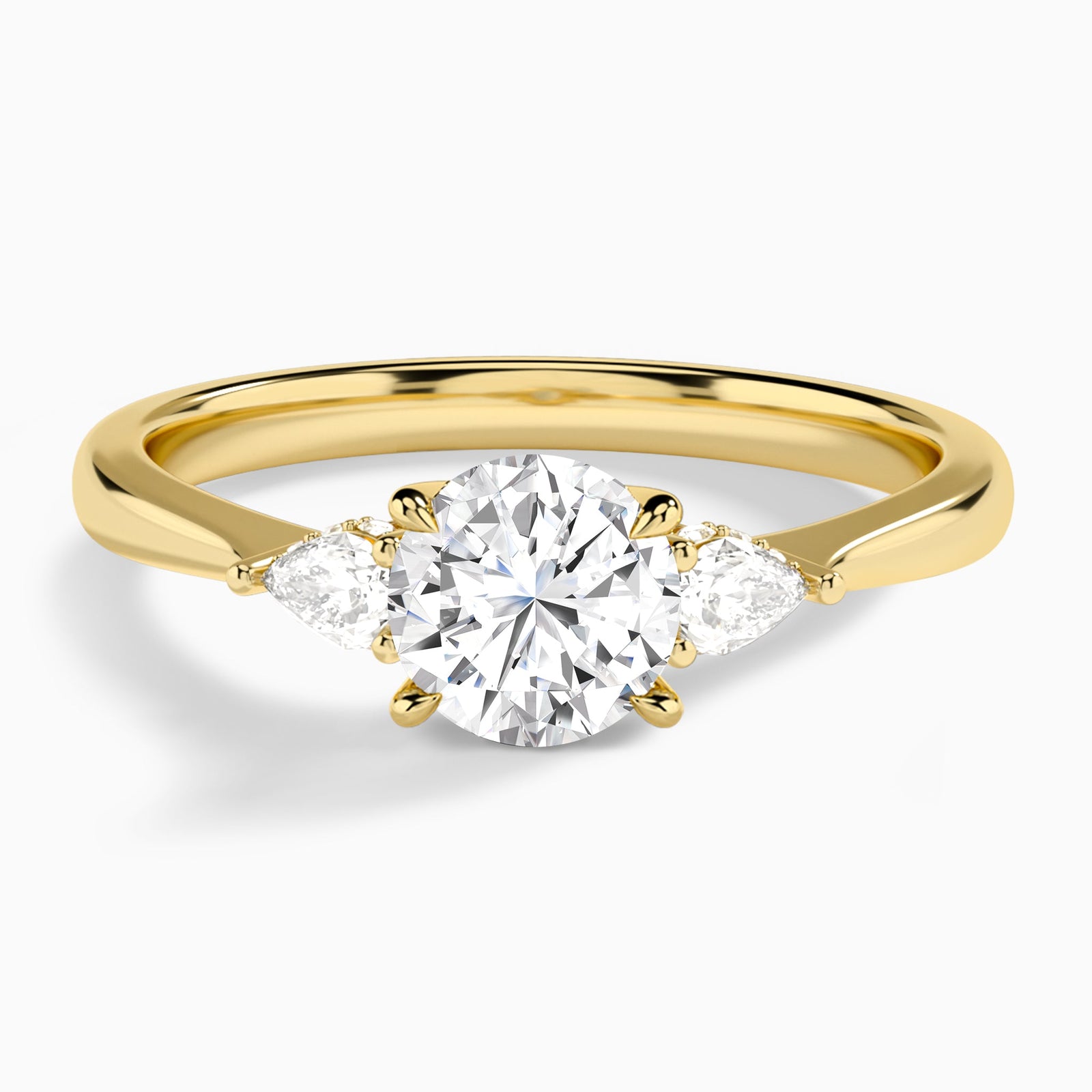 Round Adorned Couture Three Stone Lab Diamond Engagement Ring In 14K Yellow Gold - Lucenjuri