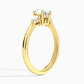 Round Adorned Couture Three Stone Lab Diamond Engagement Ring In 14K Yellow Gold, Angle View