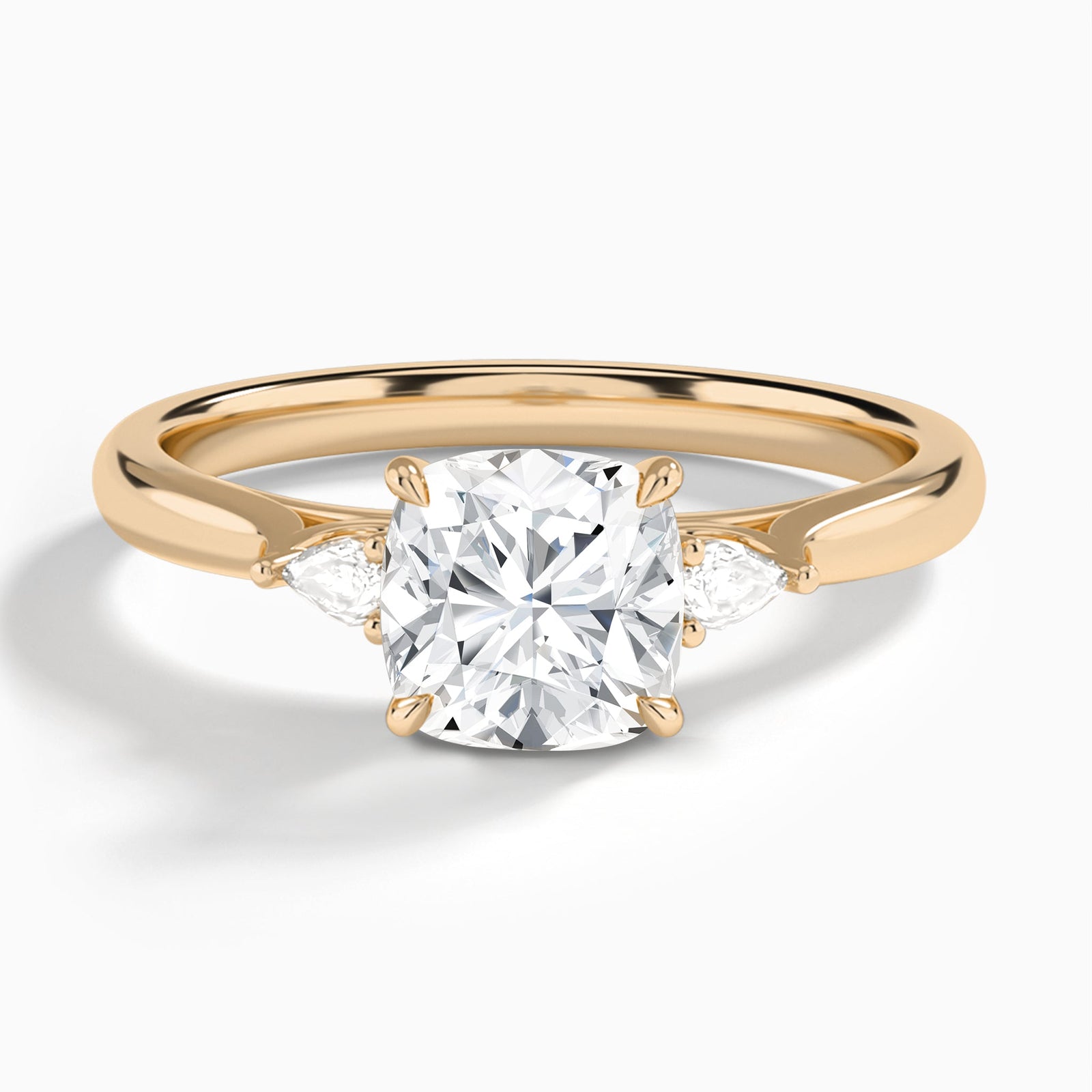 Cushion Perfect Fit Three Stone Lab Diamond Engagement Ring In 14K Rose Gold - Lucenjuri