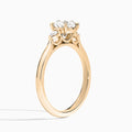 Round Perfect Fit Three Stone Lab Diamond Engagement Ring In 14K Rose Gold, Angle View