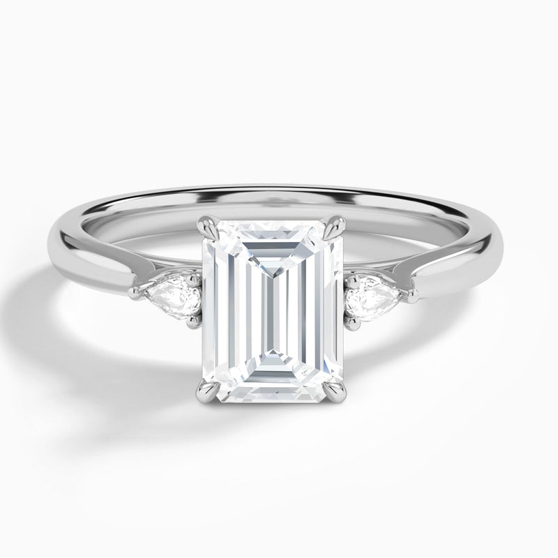 Emerald Perfect Fit Three Stone Lab Diamond Engagement Ring In 14K White Gold - Lucenjuri