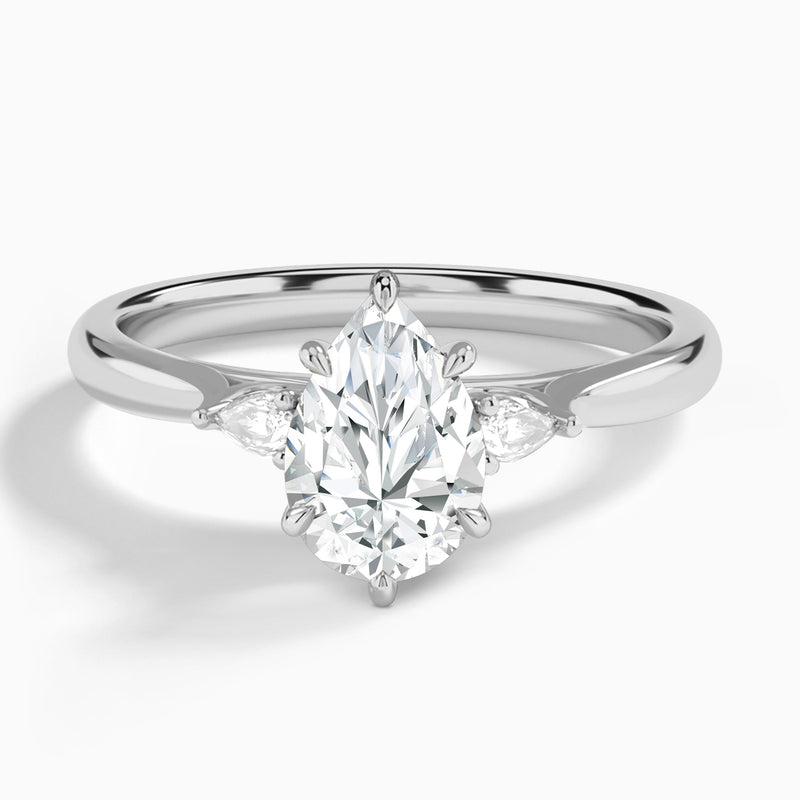 Pear Perfect Fit Three Stone Lab Diamond Engagement Ring In 14K White Gold - Lucenjuri