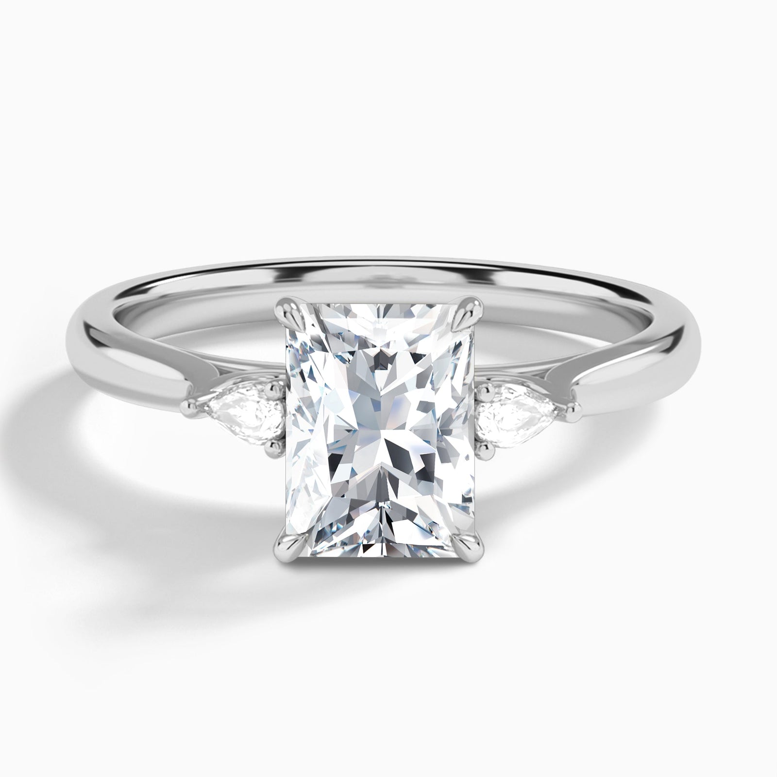 Radiant Perfect Fit Three Stone Lab Diamond Engagement Ring In 14K White Gold - Lucenjuri