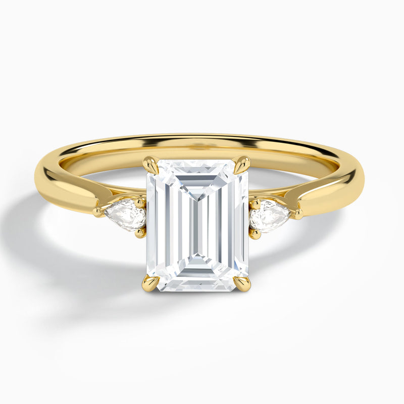 Emerald Perfect Fit Three Stone Lab Diamond Engagement Ring In 14K Yellow Gold - Lucenjuri