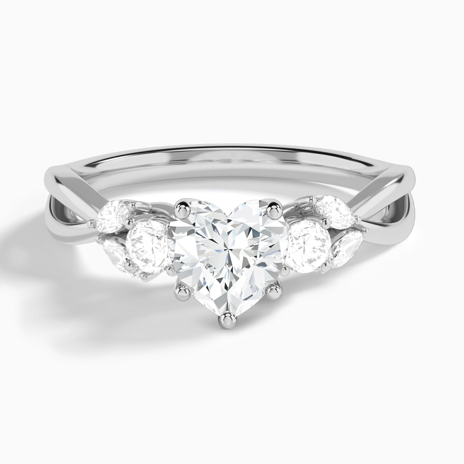 Heart Willow Three Stone Lab Grown Diamond Engagement Ring In Platinum - Lucenjuri