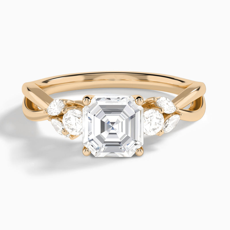 Asscher Willow Three Stone Lab Diamond Engagement Ring In 14K Rose Gold - Lucenjuri