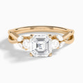 Asscher Willow Three Stone Lab Diamond Engagement Ring In 14K Rose Gold - Lucenjuri