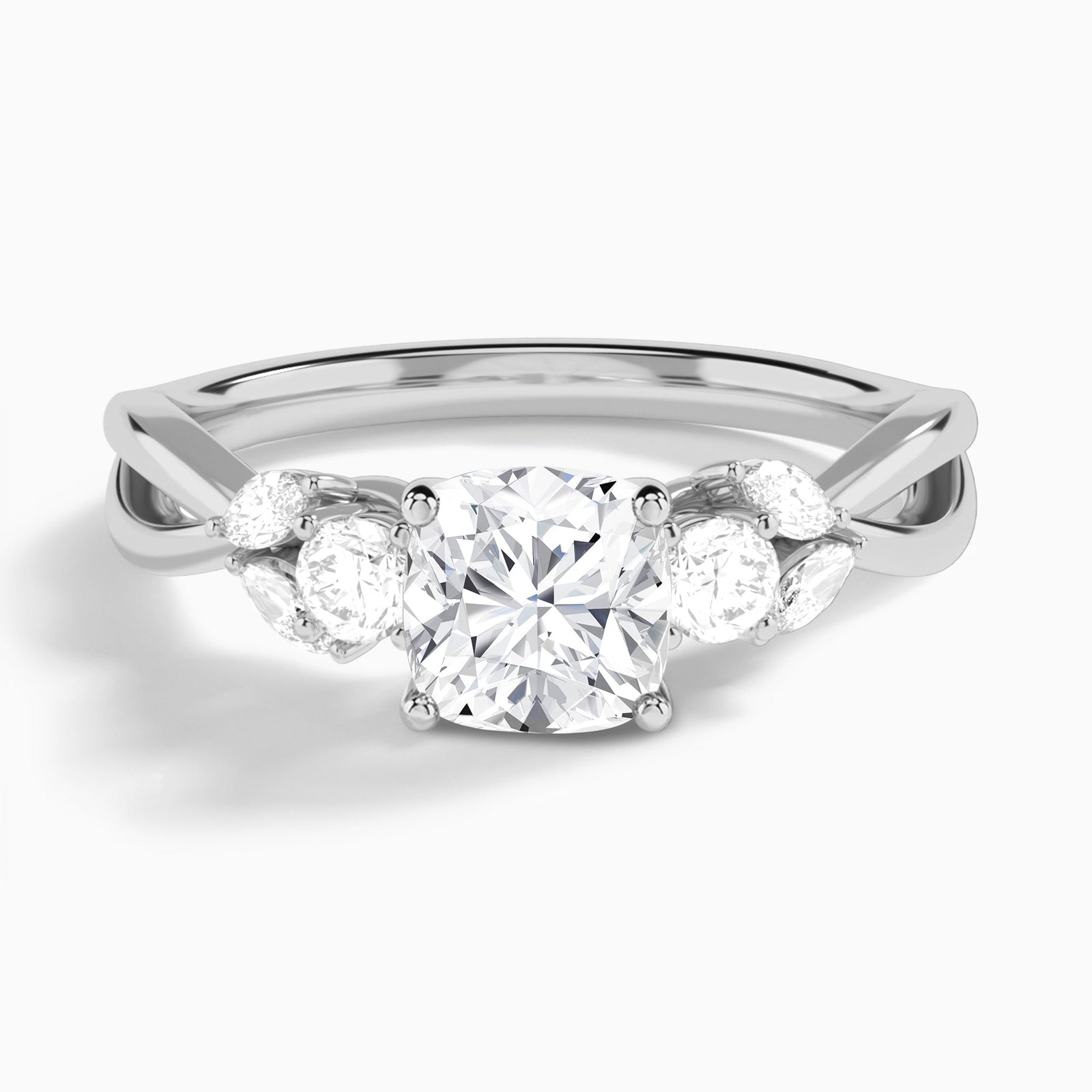 Cushion Willow Three Stone Lab Diamond Engagement Ring In 14K White Gold - Lucenjuri