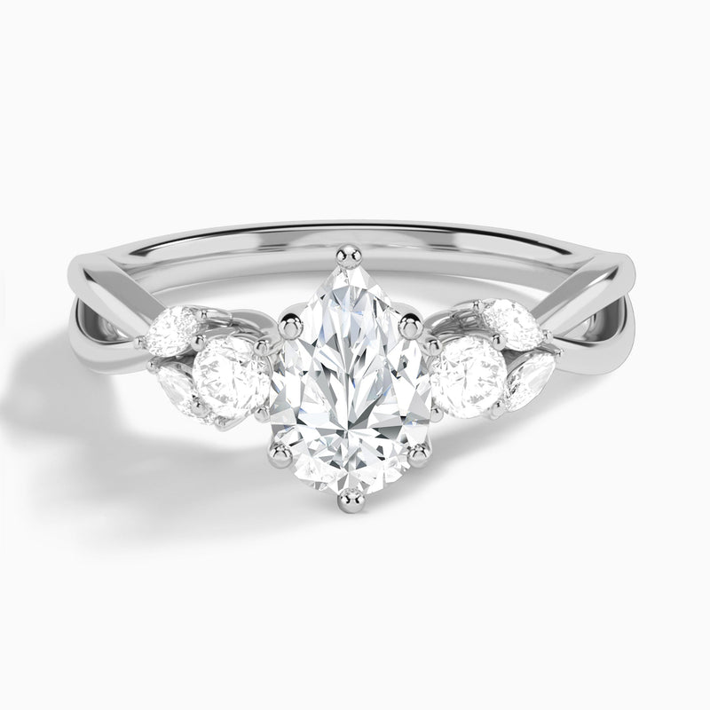 Pear Willow Three Stone Lab Diamond Engagement Ring In 14K White Gold - Lucenjuri