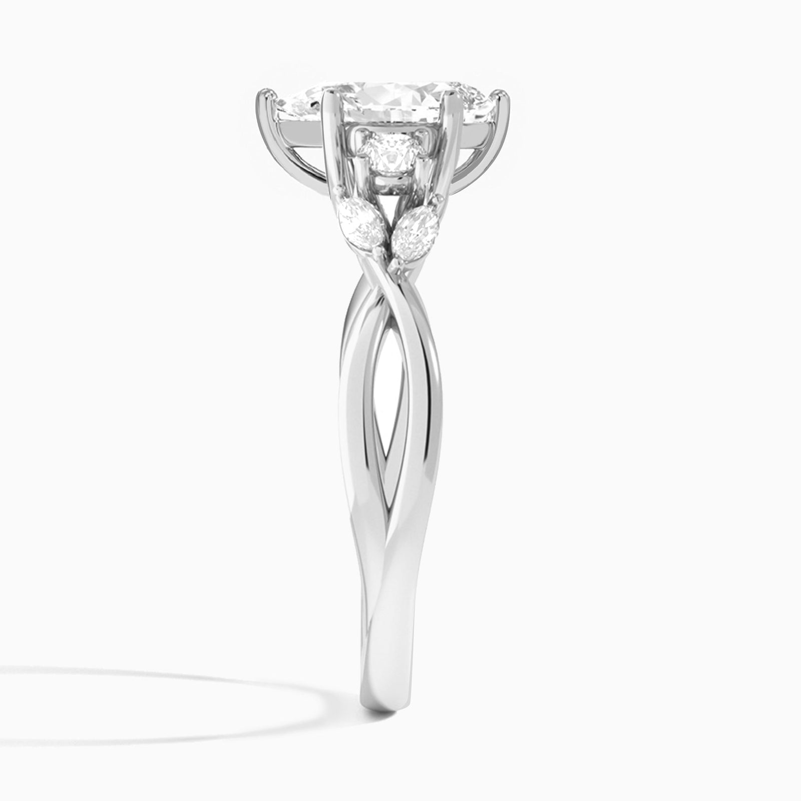 Pear Willow Three Stone Lab Diamond Engagement Ring In 14K White Gold, Side View
