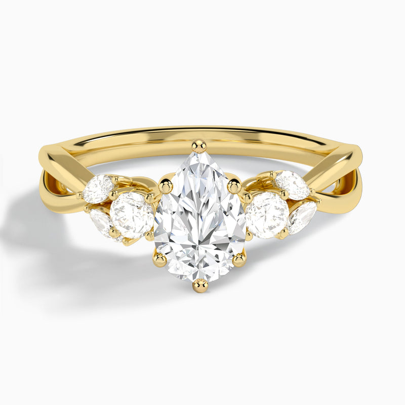 Pear Willow Three Stone Lab Diamond Engagement Ring In 14K Yellow Gold - Lucenjuri