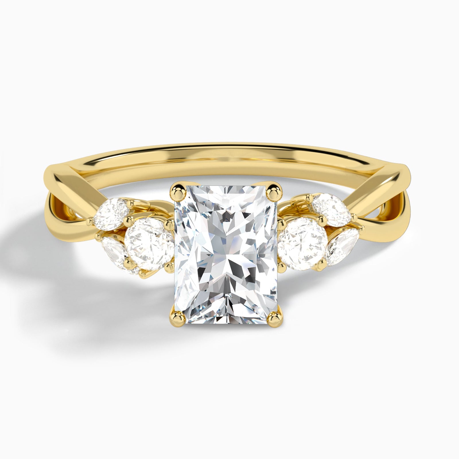 Radiant Willow Three Stone Lab Diamond Engagement Ring In 18K Yellow Gold - Lucenjuri