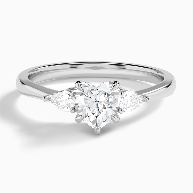 Heart Petite Couture Three Stone Lab Diamond Engagement Ring In Platinum - Lucenjuri