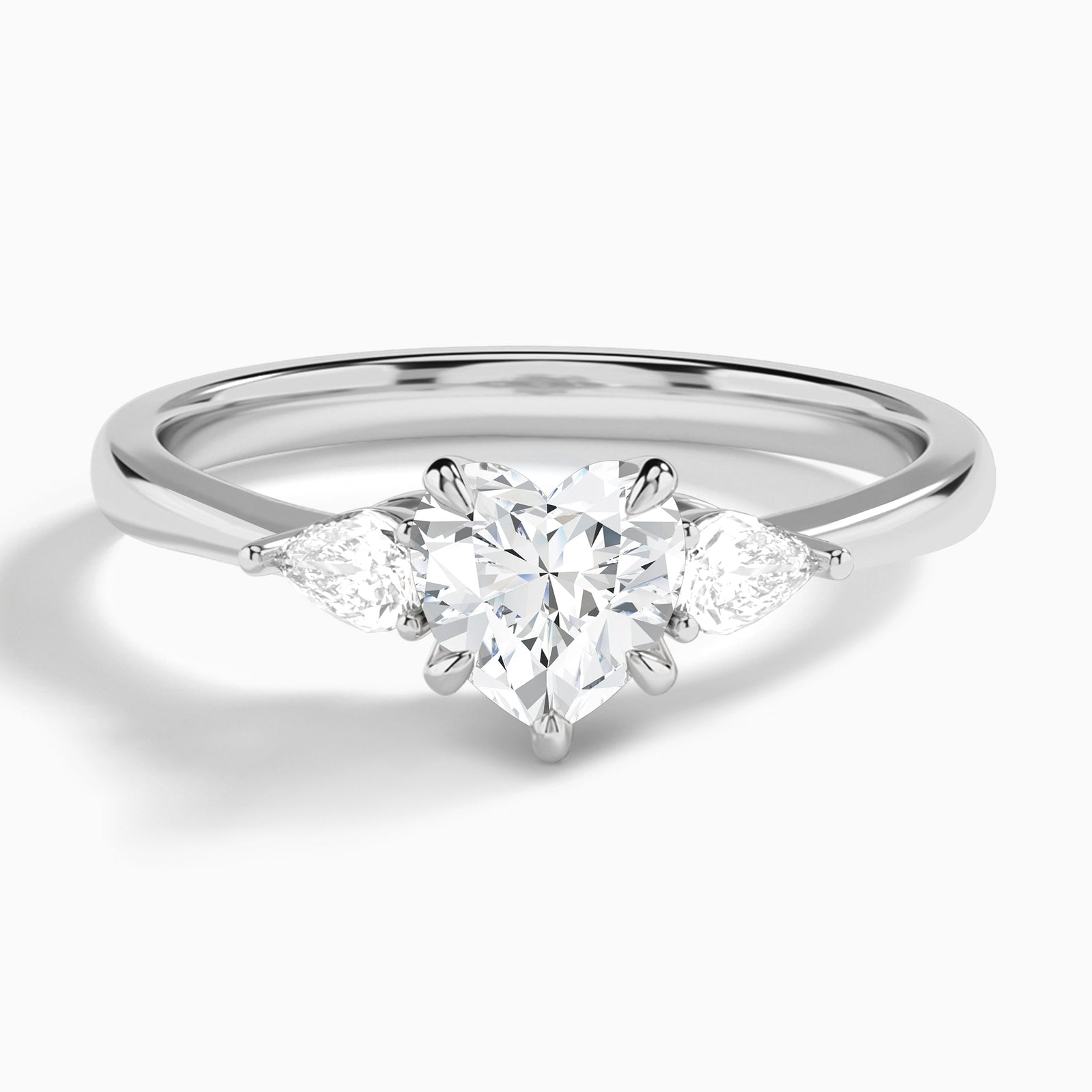 Heart Petite Couture Three Stone Lab Diamond Engagement Ring In Platinum - Lucenjuri
