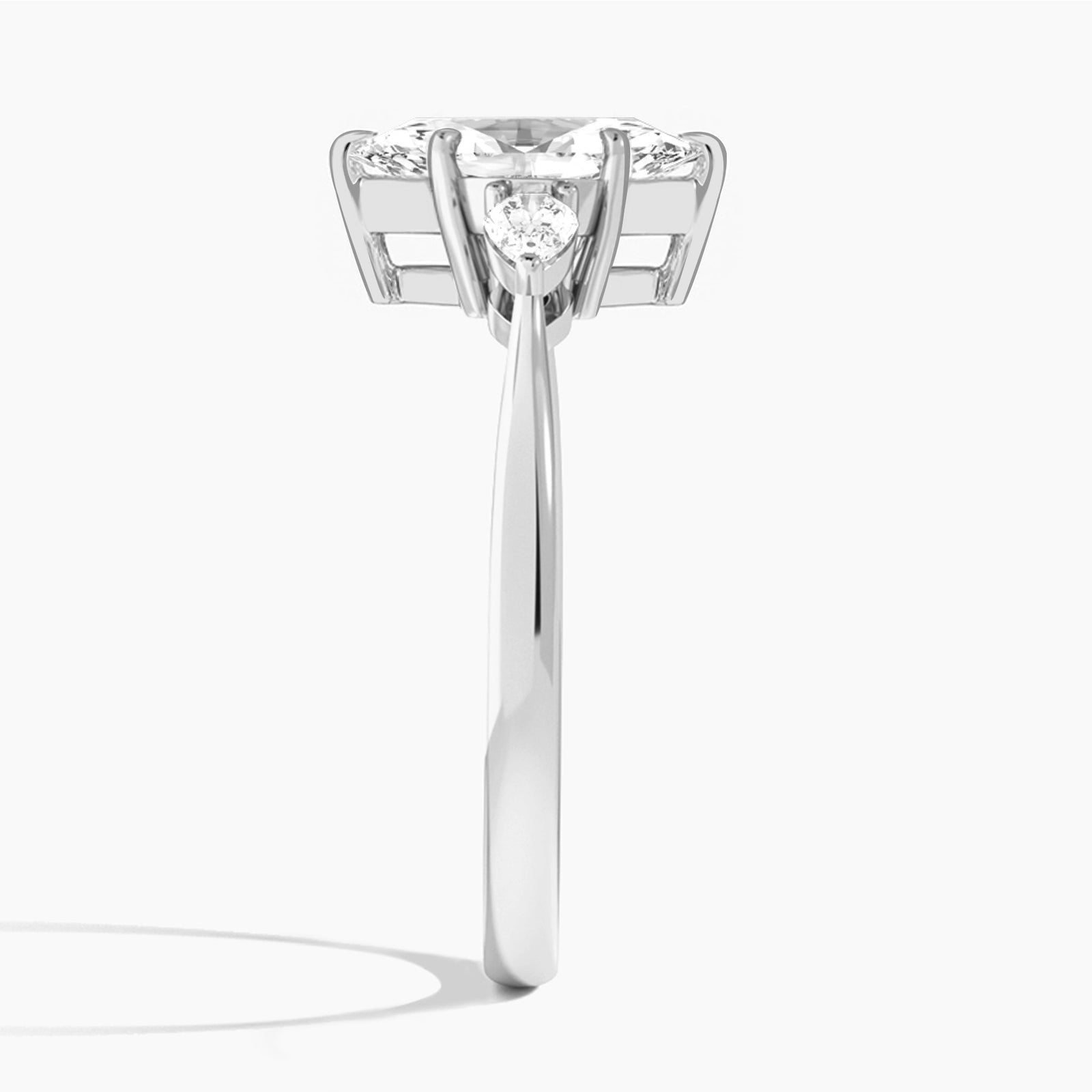 Marquise Petite Couture Three Stone Lab Diamond Engagement Ring In Platinum, Side View