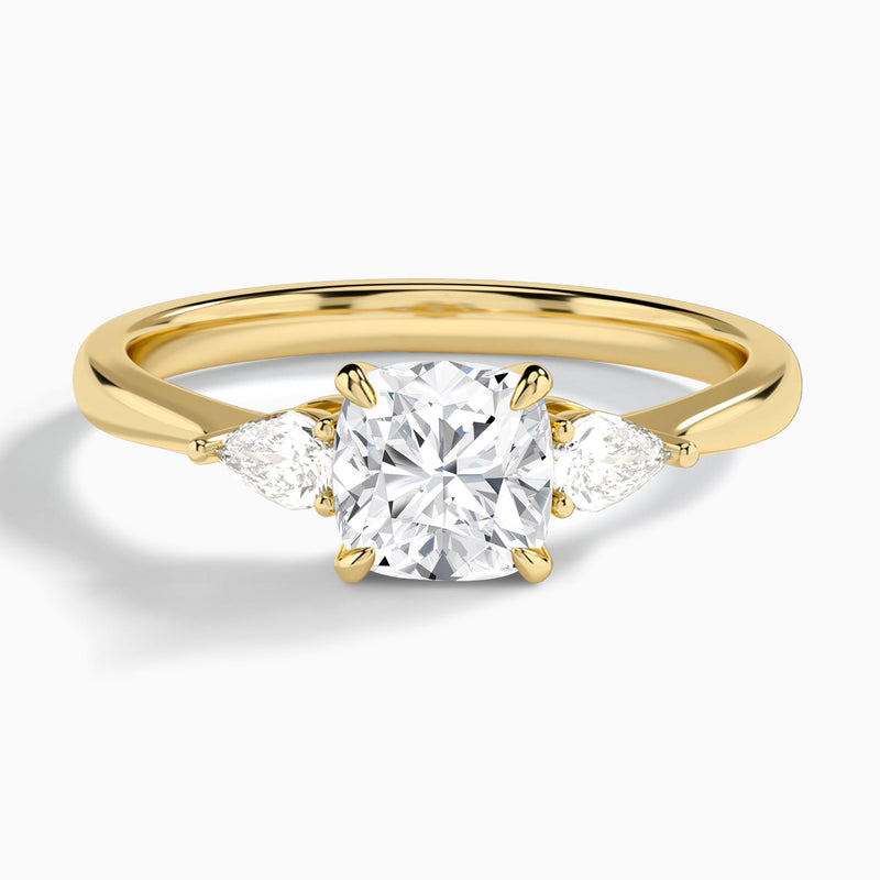 Cushion Petite Three Stone Lab Diamond Engagement Ring In 14K Yellow Gold - Lucenjuri
