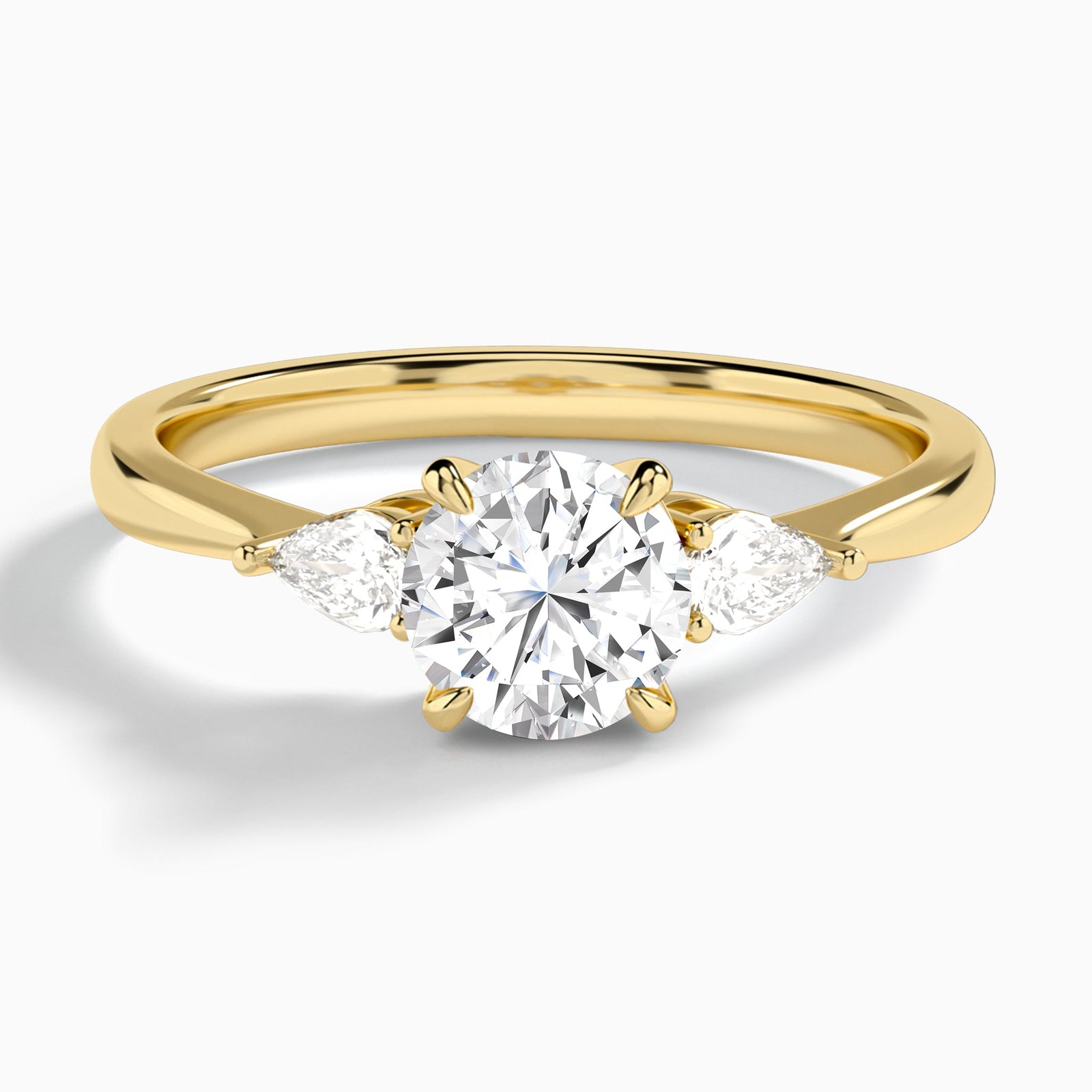 Round Petite Three Stone Lab Diamond Engagement Ring In 14K Yellow Gold - Lucenjuri