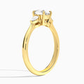 Round Petite Three Stone Lab Diamond Engagement Ring In 14K Yellow Gold, Angle View