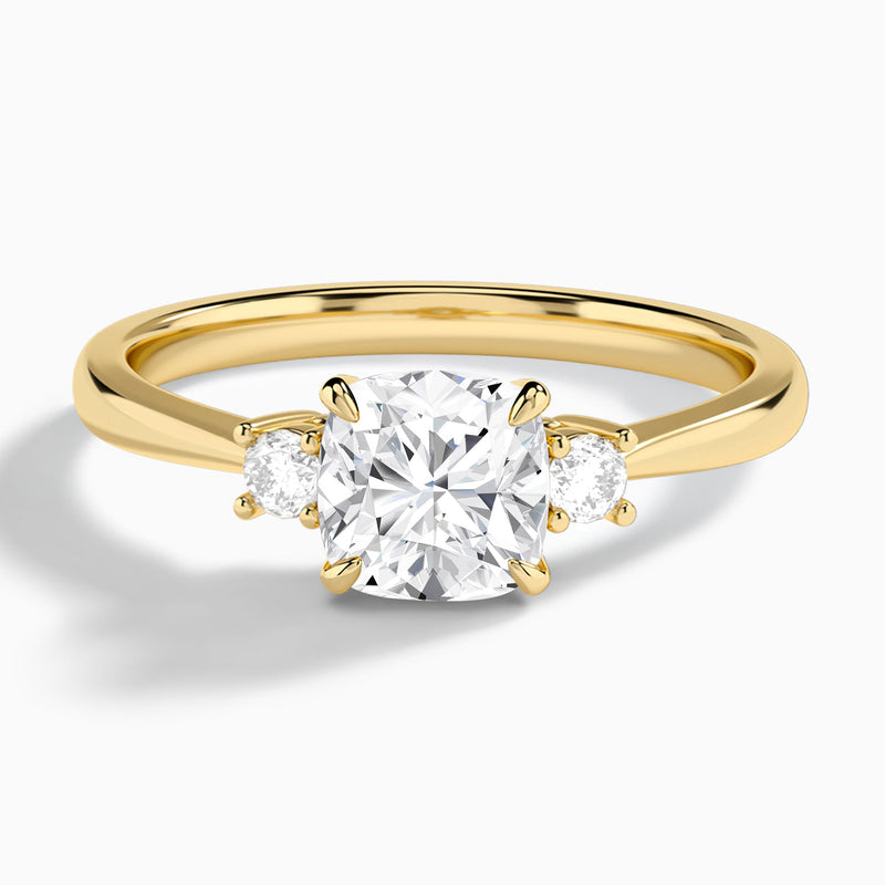 Cushion Mona Three Stone Lab Diamond Engagement Ring In 18K Yellow Gold - Lucenjuri
